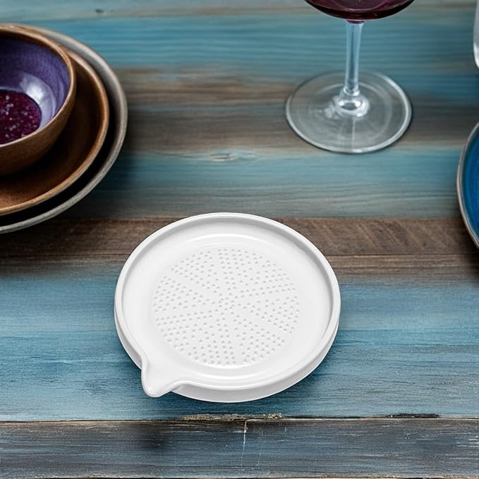 CALLARON Ceramic Grater Plate for Ginger Garlic Fruit and Baby Food Manual Grinding Tool for Kitchen Use 4.72 X 4.25 X 0.78 in Easy to Clean Groove Tray Design