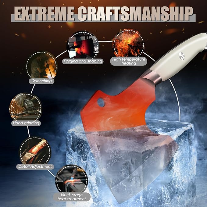 DRGSKL Meat Cleaver Heavy Duty - Bone Chopper, Hand Forged Kitchen Axe