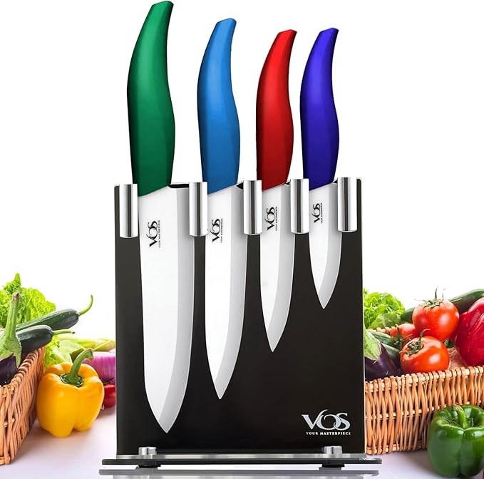 Vos Ceramic Knife Set with Block, Multi-Color