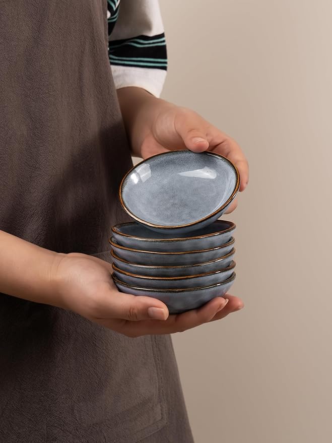 famiware Ceramic Soy Sauce Dish, 2.1oz Dipping Bowl Set of 6, Blue