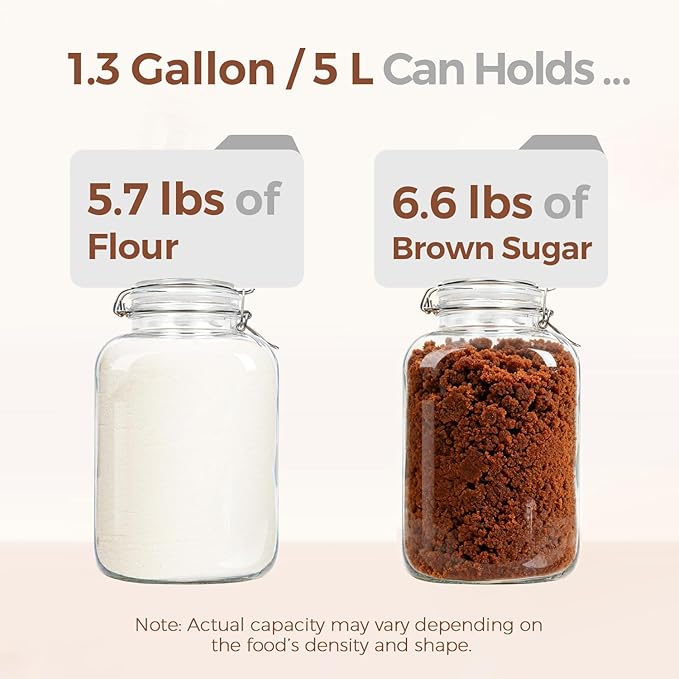 ComSaf Square Glass Jars with Airtight Lid 1.3 Gallon 2 Pack Large Canister