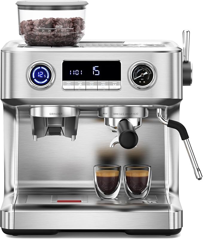 Kndko 20 Bar Espresso Machines with Grinder, Double Boiler Espresso Maker with Milk Frother Steam Wand, Programmable Coffee Maker for Home Cappuccino Latte & Americano