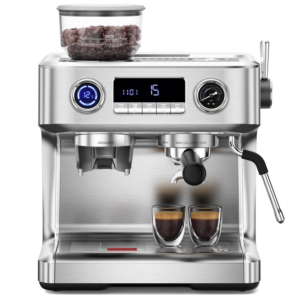 Kndko 20 Bar Espresso Machines with Grinder, Double Boiler Espresso Maker with Milk Frother Steam Wand, Programmable Coffee Maker for Home Cappuccino Latte & Americano
