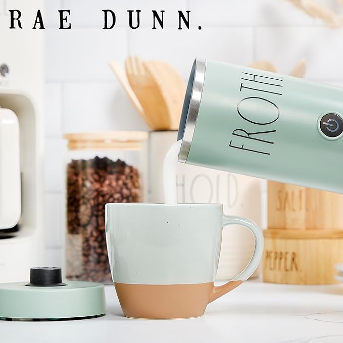 Rae Dunn Electric Milk Frother Steamer -Stylish Automatic Milk Steamer and Frother, Milk Warmer, Hot and Cold Foam Maker for Coffee, Latte, Cappuccino, Macchiato - 550 Watt (Sage)
