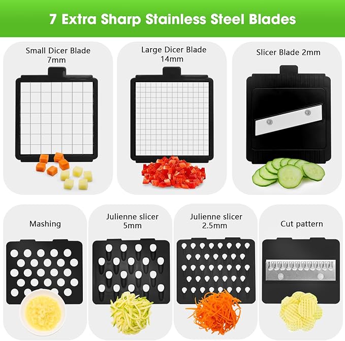 Vegetable Chopper with Container, 10 in 1 Manual Food Chopper Cutter, White