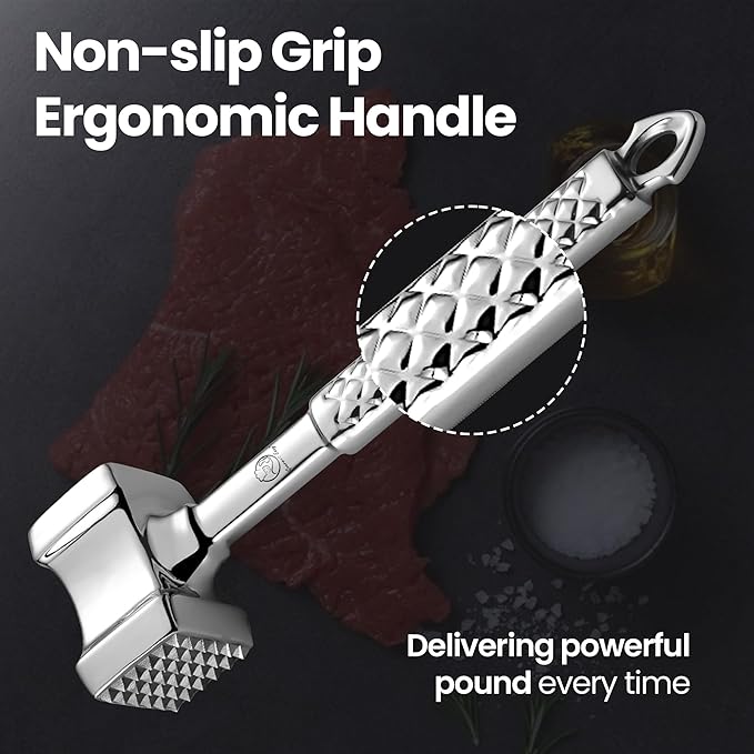Gourmet Easy Classic Meat Tenderizer Tool, Non-Slip Grip Lifetime Replace