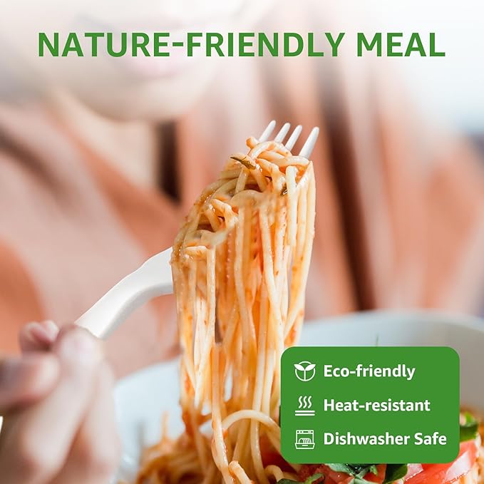 Biocean 100% Compostable Forks 180 Count Disposable Forks bulk Utensils Set Heavy Duty Fork Silverware Eco Friendly Flatware for Party Camping Picnics Wedding-Ivory White