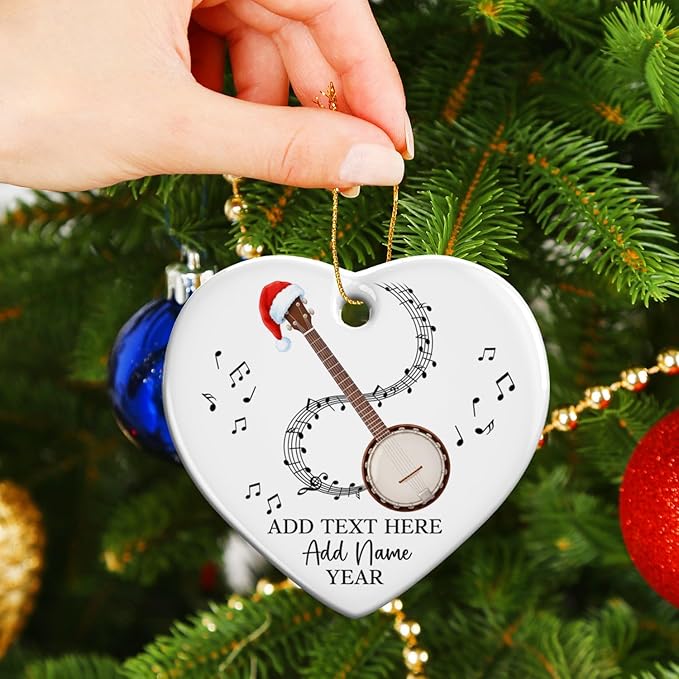 Personalized Banjo Musical Instrument Ceramic Ornaments, Customized Banjo Christmas Ornament with Text Name Year, 2026 Christmas Ornament Gift for Musician/Teacher/Student, Banjoist Keepsake
