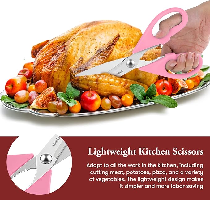 iBayam Pink Kitchen Scissors All Purpose Heavy Duty & Comfort Grip & Cover