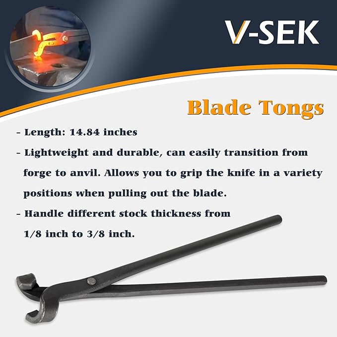 V-SEK Blacksmith Tongs Set - V-Bit, Blade, Flat, Steel Forge Tongs (3PCS)