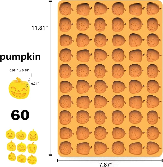 sofliym Pumpkin Silicone Molds for Halloween Candy, Chocolate, Gummy and Halloween decor, Jack O Lantern Candy Mold with Scraper (1 PCS pumpkin)