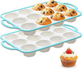 Fimary Silicone Muffin Pans for Baking 2 Pack, 2.6 Inch with Metal Reinforced Frame, Regular Size Nonstick Cupcake Pan 12 Cups for Baking Homemade Muffins, Dishwasher Safe BPA Free-Blue