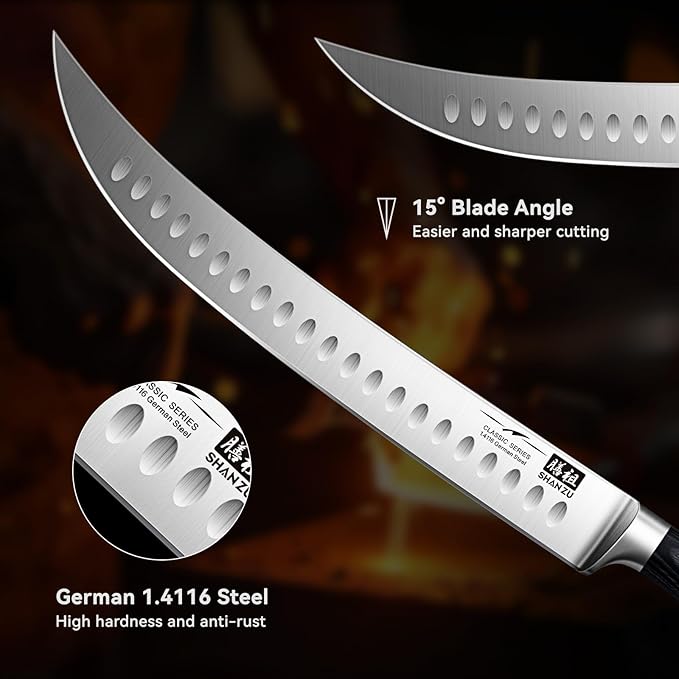 SHAN ZU 12" Slicing & Brisket Carving Knife with Wood Handle - Full Tang
