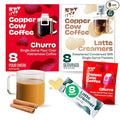 Copper Cow Coffee Vietnamese Churro Pour Over Coffee & Creamer Set, 8 Coffees + 8 Creamers | Dark Roast | Real Cinnamon | No Artificial Flavors | No Refrigeration Needed | As Seen on Shark Tank