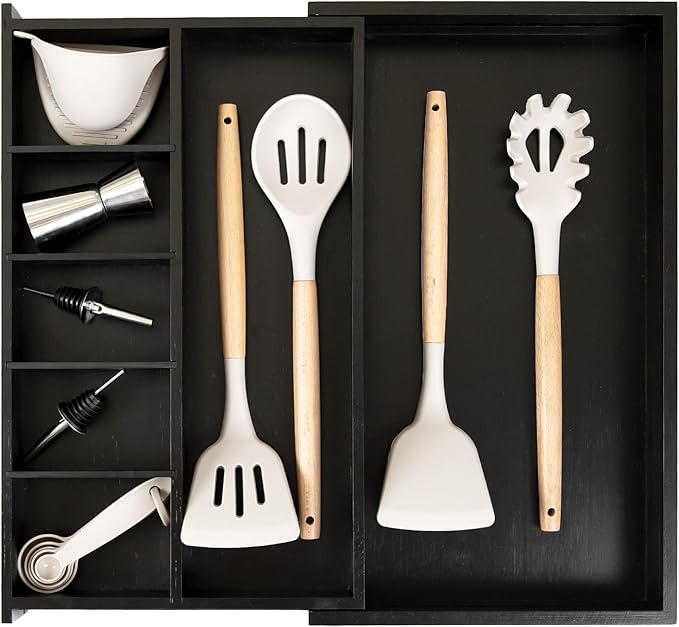 KitchenEdge Utensil & Junk Drawer Organizer, 10.5-19 in, Black Bamboo