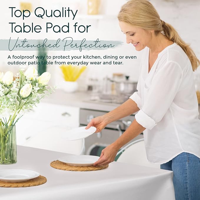 tablecloths by design - Quality Table Pad Protector, Superior Protection from Spills, Scratches & Heat - Reusable Vinyl Table Cloth with Cushion Flannel Backing (126" L x 54" W)
