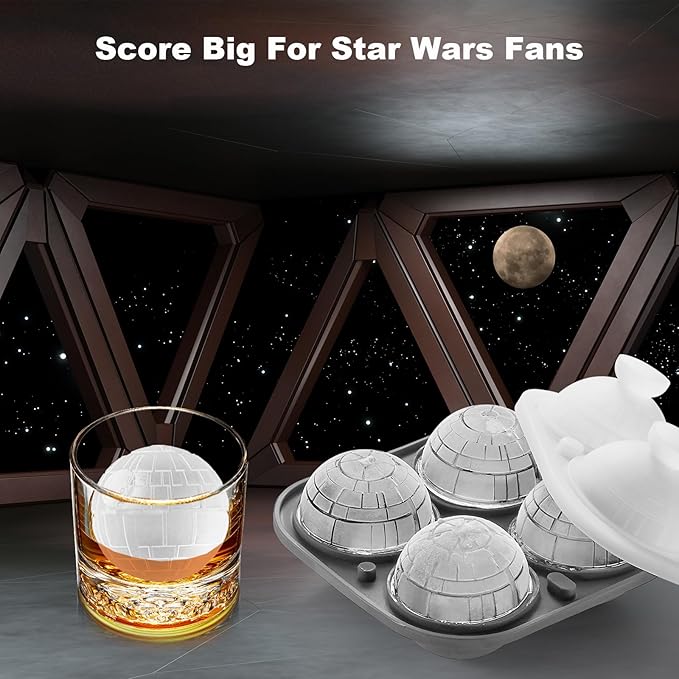 Nax Caki 3D Death Star Ice Cube Molds, Large Silicone Fun Shapes Bourbon Gifts for Men Fandom, Whiskey Ice Cube Mold for Cocktails,Brandy, Whiskey Gifts for Men Nerds & Geeks