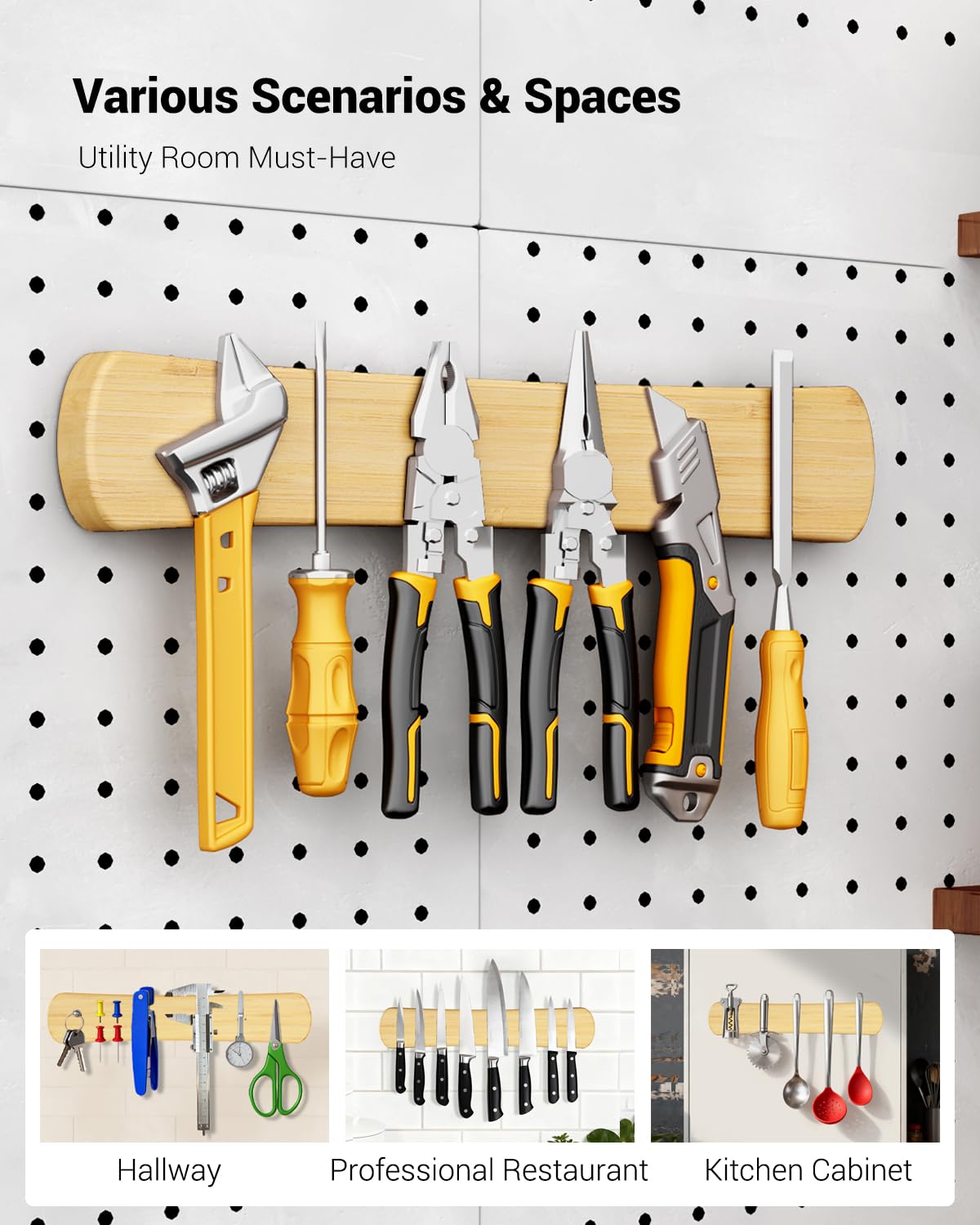 Magnetic Knife Holder, 18 Inch Bamboo Wood Knife Strip for Wall or Fridge