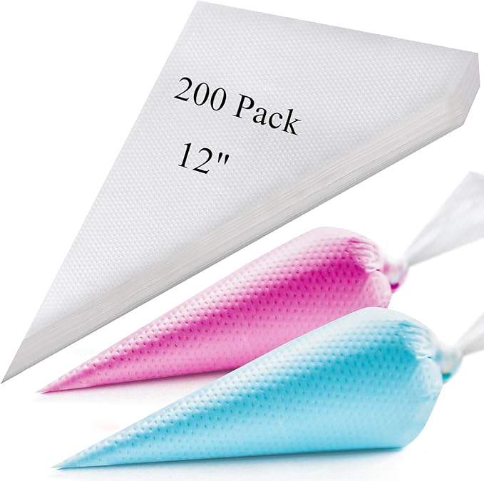 200 Pcs Piping Bags 12 Inch Pastry Bags Disposable, Tipless Piping Bags Icing Bags Frosting Bags for Cake Cookie Decorating Supplies