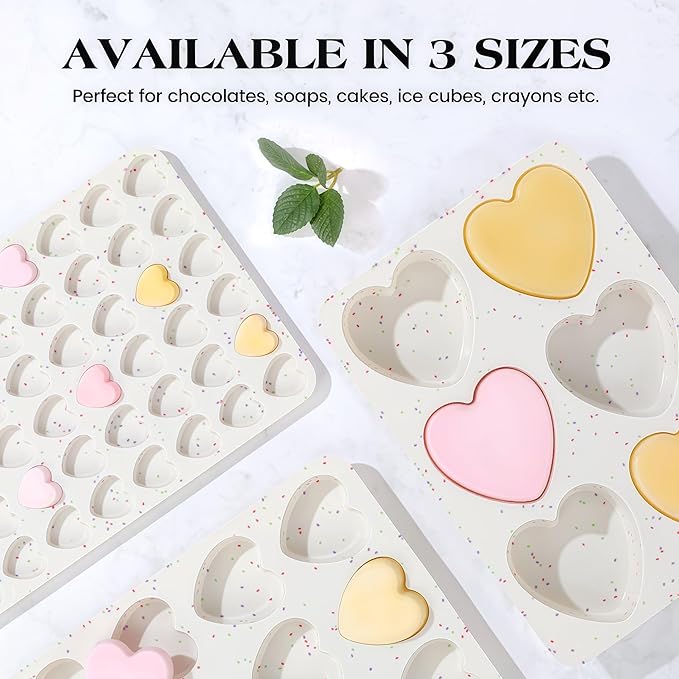 AOTASO 3 Inch Large Heart Shaped Silicone Molds for Chocolate, Candy, Cake, Soap (Set of 2, Cream)