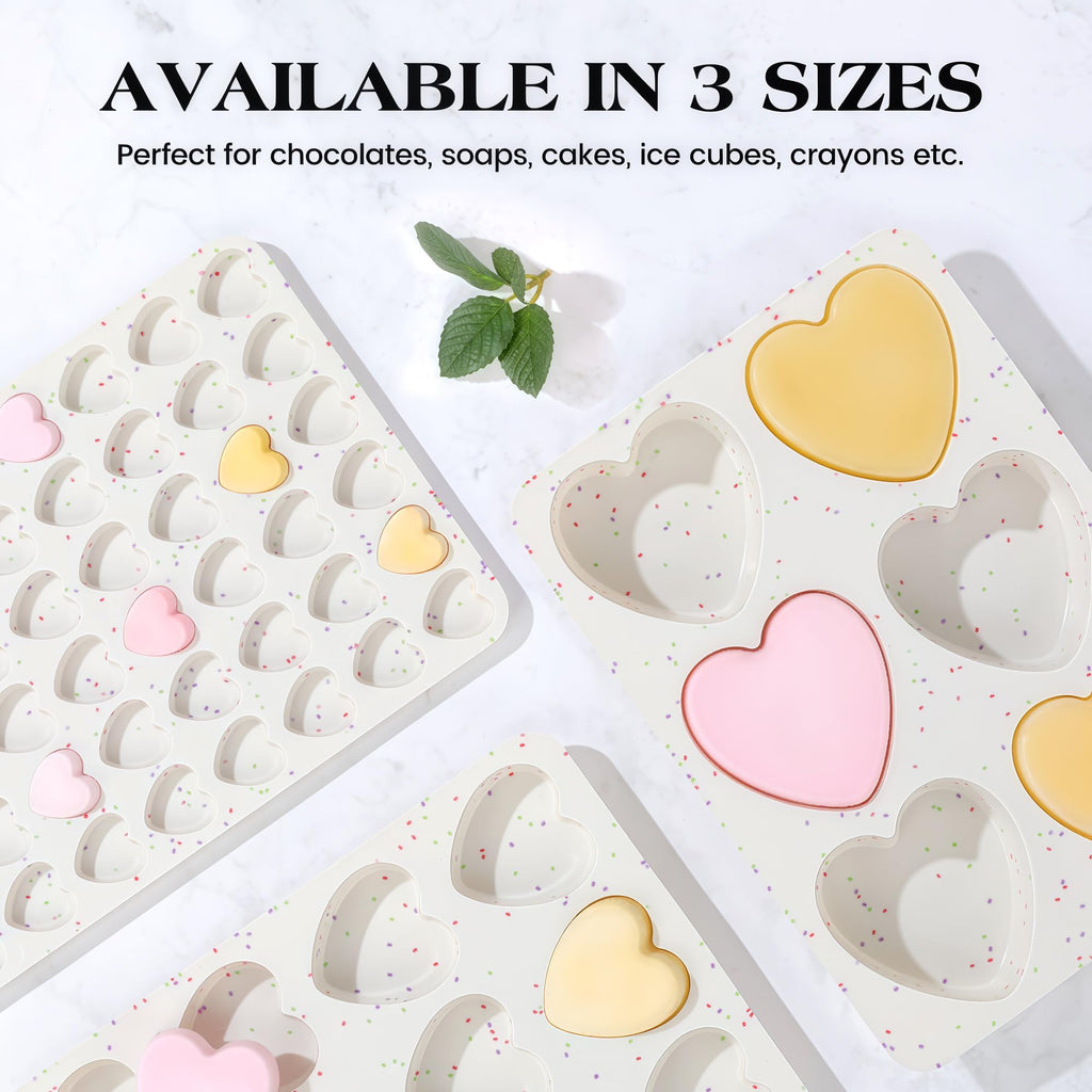 AOTASO 3 Inch Large Heart Shaped Silicone Molds for Chocolate, Candy, Cake, Soap (Set of 2, Cream)