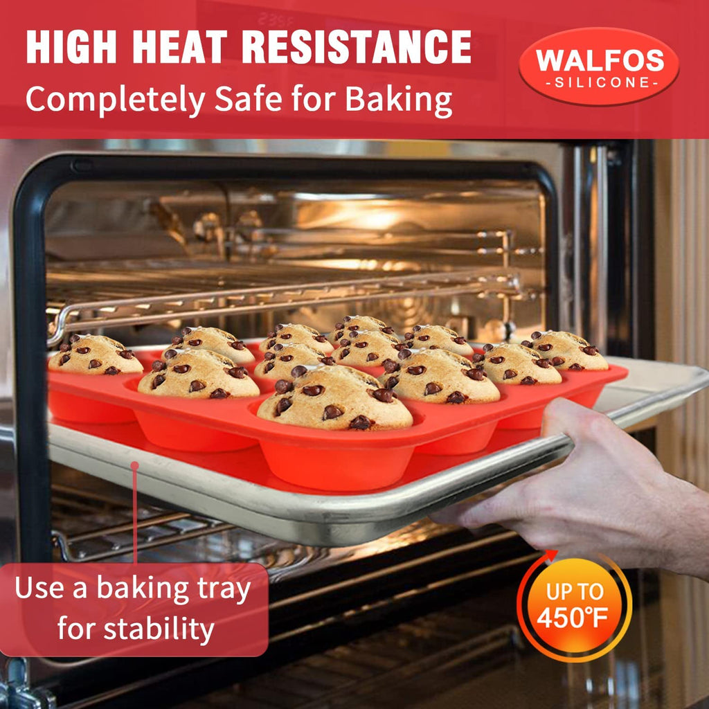 Walfos Silicone Muffin Pan Set of 3, Including Regular 12 Cups Muffin Pans, 24 Cups Mini Muffin Pan & 6 Cups Muffin Top Pan, Non-Stick Cupcake Pan, Easy to Release & Dishwasher Safe