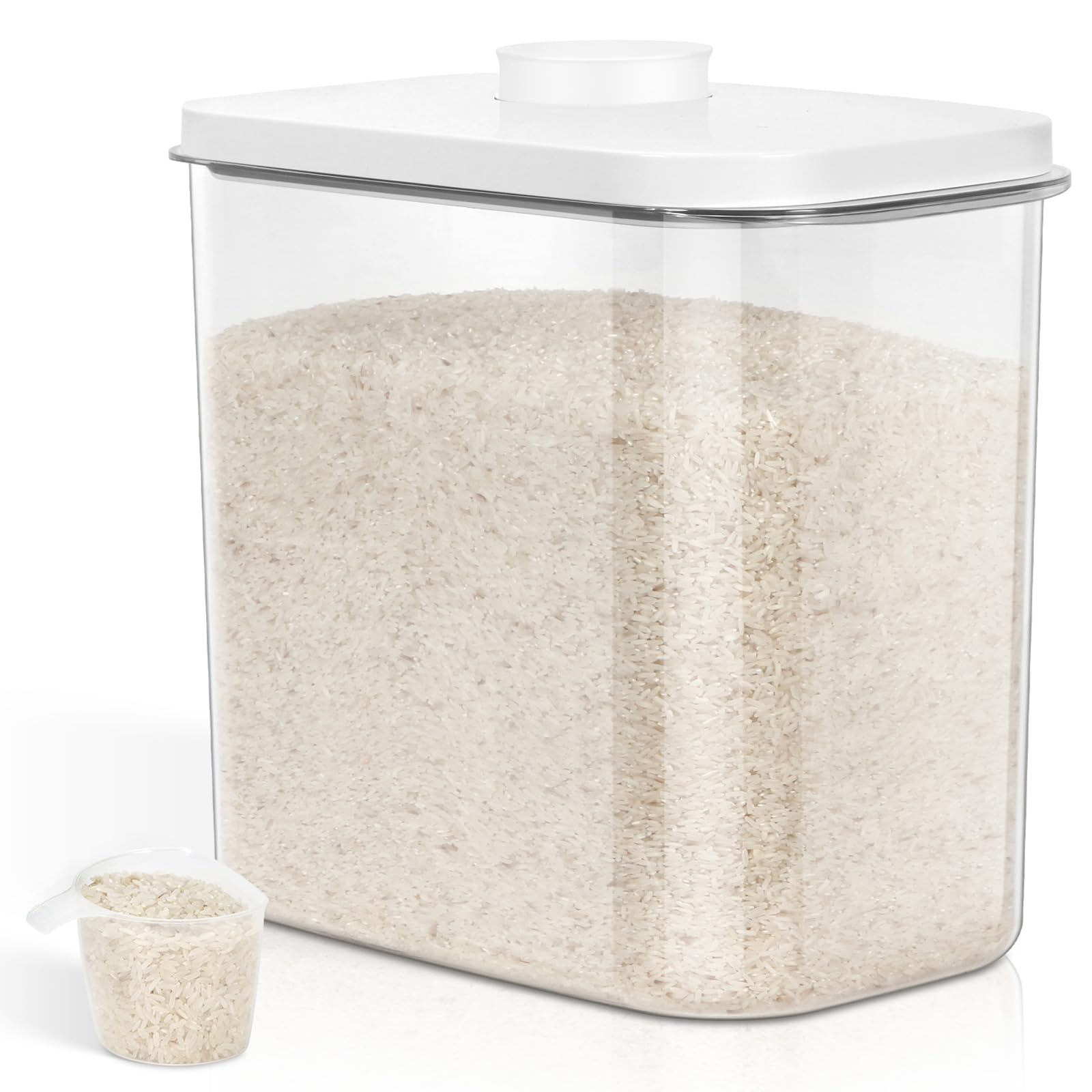 TBMax Large Rice Container 25 Lbs with Easy-Carrying Handles -12.7 Qt Flour Storage Container with Pop Up Lid & Hanging Hooks for Cleaner Use, Airtight Food Storage Bin for Kitchen Organization