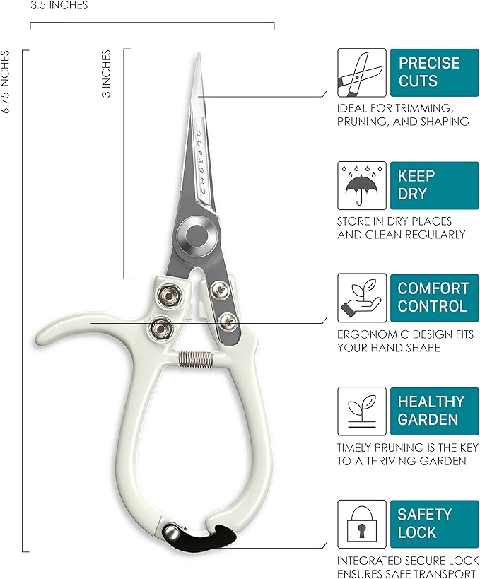 Loopseed Precision Plant Pruning Shears - Straight Blade, White