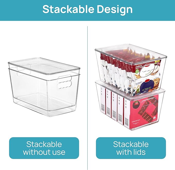Vtopmart 4 Pack Clear Stackable Storage Bins with Lids, Large