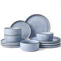 Famiware Annecy 12-Piece Stoneware Dinnerware Set, Reactive Blue