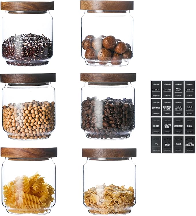 Homtop Glass Jars with Wood Lids Include 112 Labels