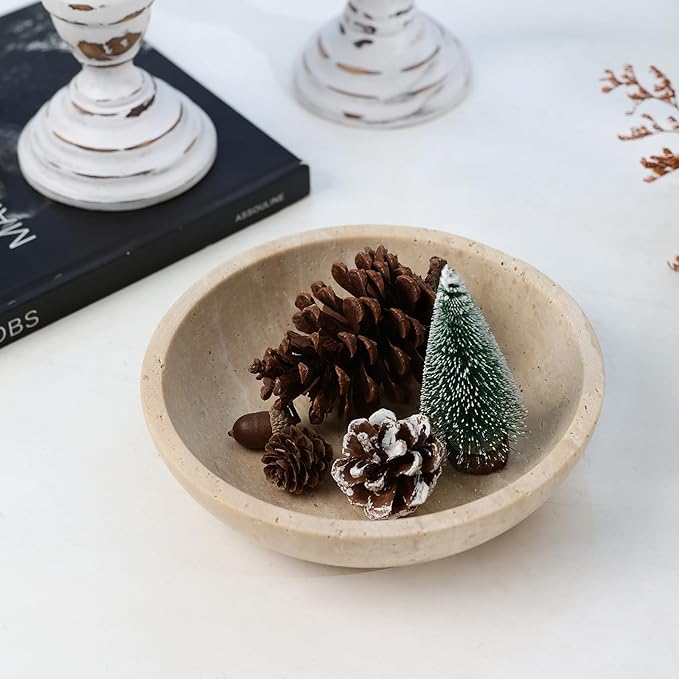 SZGYCSM Travertine Bowl,Decorative Bowl Modern Key Bowl for Entryway Table, Pedestal Bowls for Dining Table Center,Living Room, Kitchen Decor Modern Home Decor Marble Bowls (7.8 Inch)