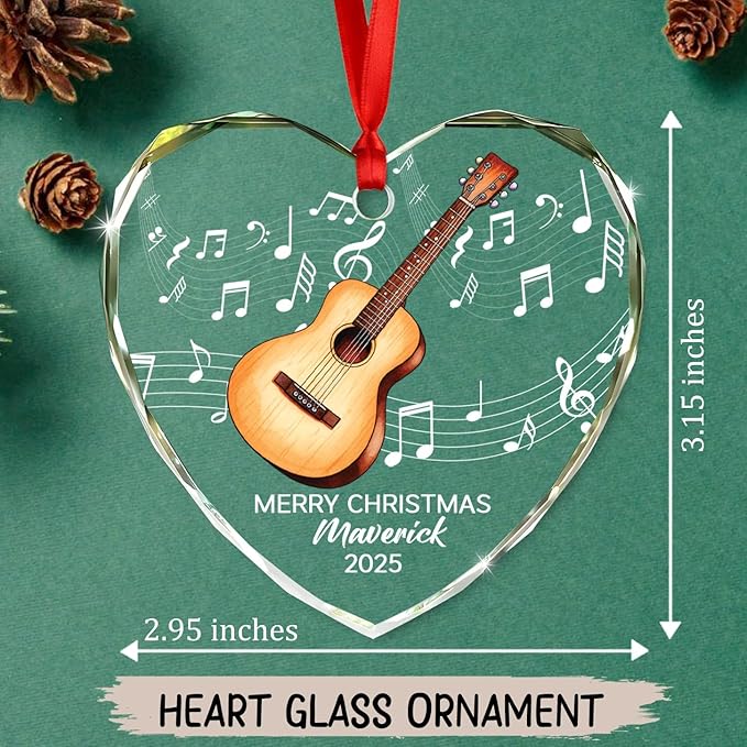 Personalized Guitar Glass Christmas Ornament 2026, Customized Text Year Name Keepsake Ornaments Gift for Guitarist Brother Sister Dad Mom Kids, Unique Guitar Musical Instrument Glass Xmas Ornament