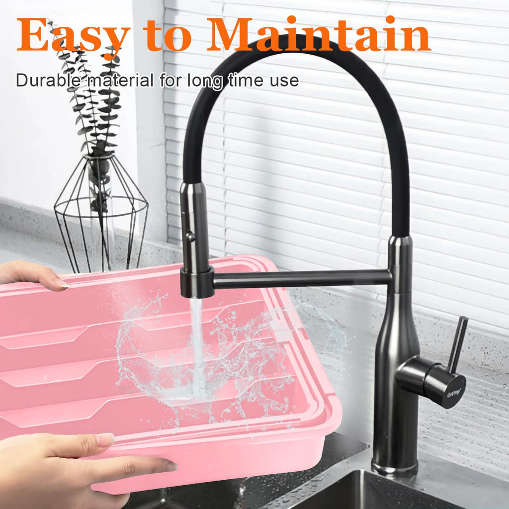 Spaclear Silverware Organizer - Expandable Silverware Drawer Organizer, Adjustable Drawer Organizer, Silverware Tray for Drawer 15.2"x 19" Utensil Drawer Organizer, Kitchen Organizers Storage, Pink