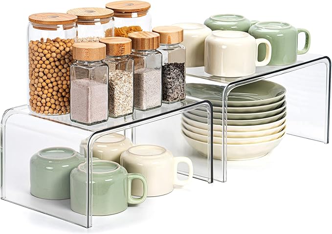 Bobomoment Clear Cabinet Organizer, Stackable Shelf Organizer Set of 2