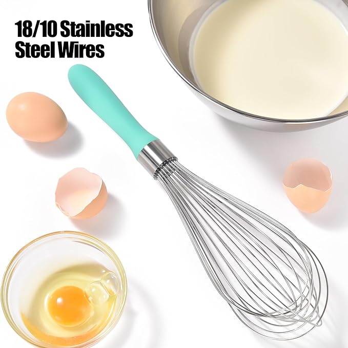Doosu 18/8 Stainless Steel Balloon Whisk for Cooking (12 Wires, Aqua Sky)