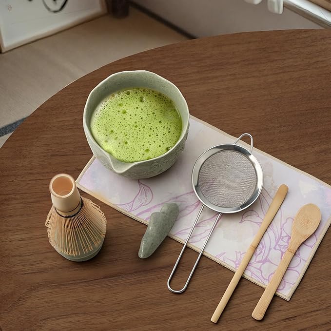 VENSEEN Matcha Whisk Set with Japanese Ceramic Bowl & Whisk, 8-Piece