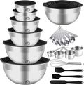WEPSEN Mixing Bowls Set, 25PCS Stainless Steel Mixing Bowl with Lid Set, Large Nesting Bowls 7, 4.5, 3,2, 1.5QT, Measuring Cups and Spoons Baking Utensils Metal Bowl for Kitchen Prep