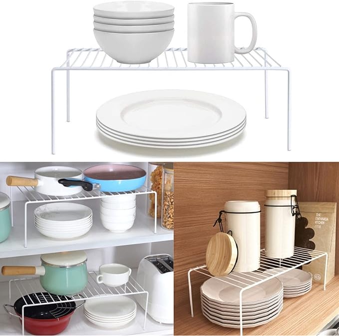 GEDLIRE Cabinet Storage Shelf Rack Set of 2, Medium (13 x 9.4 inch) Rustproof Metal Wire Kitchen Cabinet Organizer and Storage, Cupboard Spice Shelf Rack for Plate, Dish, Counter & Pantry Organization
