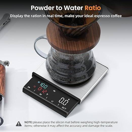 TIPRE Coffee Scale with Timer, 0.1g High Precision Espresso Scale, Pour Over Coffee Weight Scale Rechargeable Coffee Scale for Espresso with Color LED Display, Touch Sensor, Silicone Cover