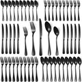 50 Pcs Black Silverware Set for 10, Food Grade Stainless Steel Flatware Set, Eating Utensils Sets Include Fork/Knife/Spoon, Reusable Cutlery Set for Home Kitchen, Dishwasher Safe, Round Edge
