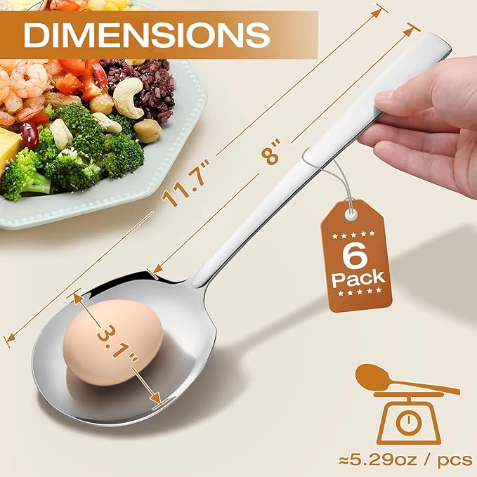 Extra Large Serving Spoons Set of 6-Piece, 11.7-Inch Serving Slotted Spoon x 3 Serving Spoon x 3, 18/8 Stainless Steel Serving Utensil for Buffet, Parties, Catering - Dishwasher Safe(6-Pack, Silver)