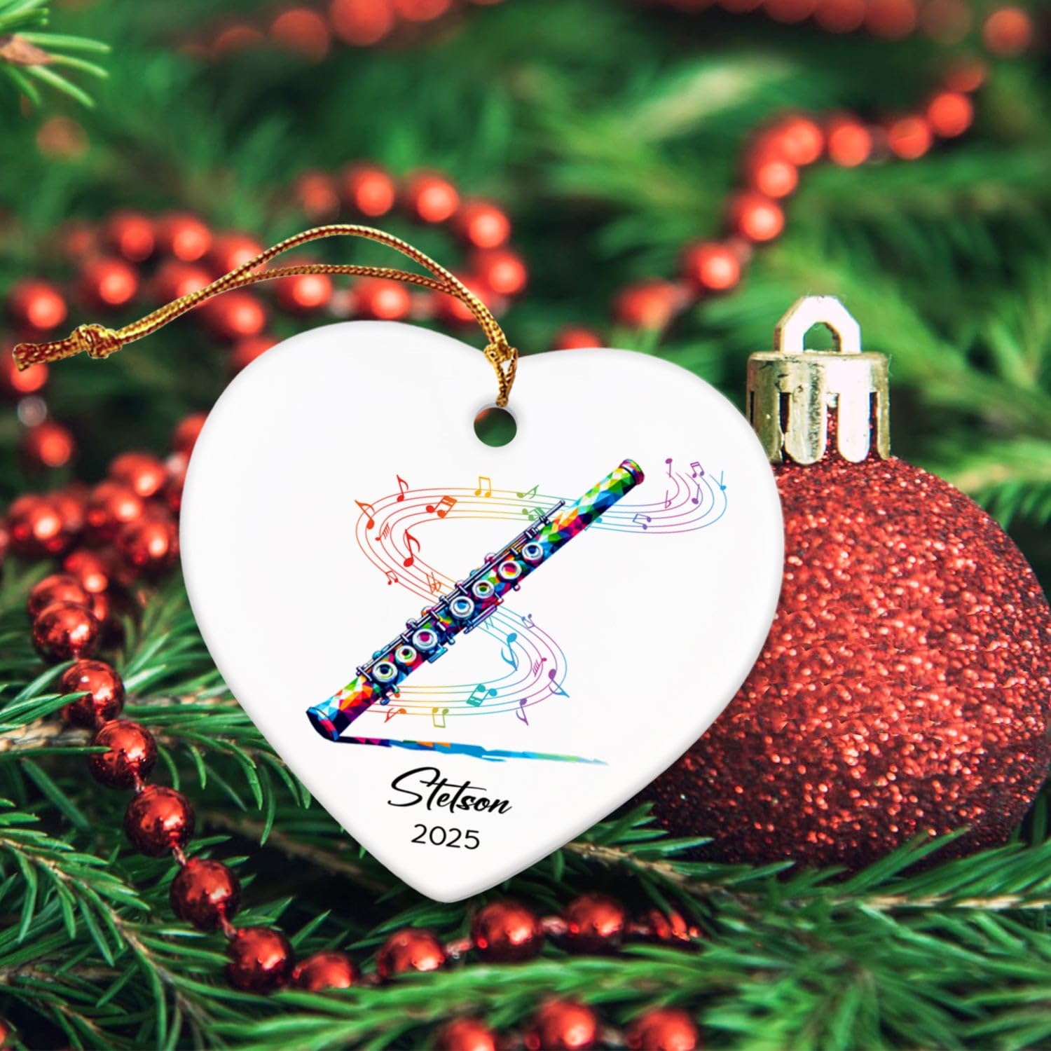 Customized Name & Year Flute Christmas Ceramic Ornament Gifts for Flutist, Flute Musician Christmas Ornaments Tree, Personalized Musical Instrument Lover Ceramic Keepsake 2026, Flutist Ornament Xmas