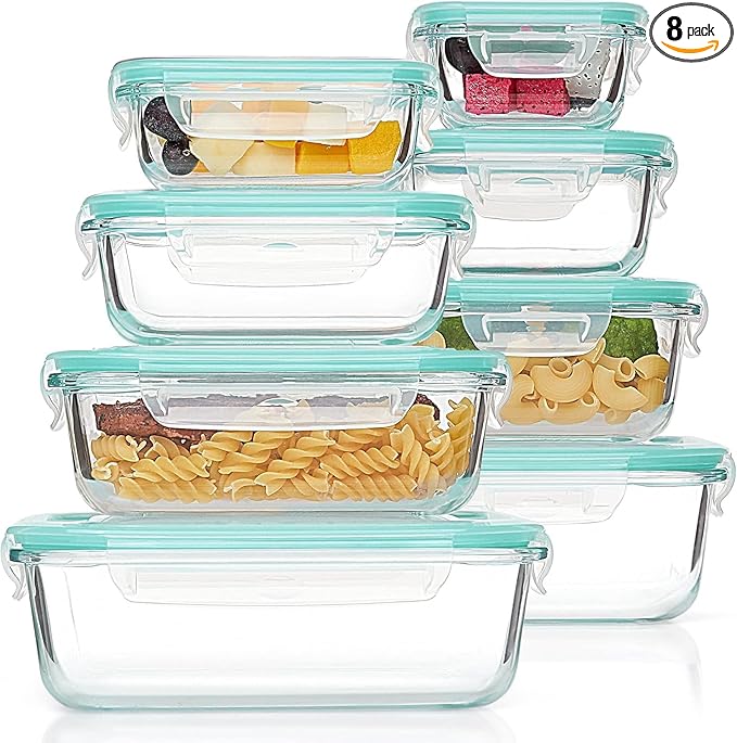Vtopmart 8 Pack Glass Food Storage Containers with Airtight Lids