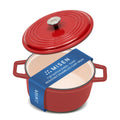 Misen 7 QT Enameled Cast Iron Dutch Oven - Chip-Resistant Enamel Coating - Thick Iron Core For Heat Retention - Large Cooking Surface - Oven Safe, Induction Compatible - Traditional Lid, Red