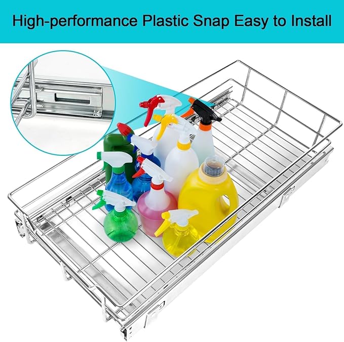 Pull Out Cabinet Organizer 11" W X 22" D, Chromed, Full Slide Out Drawers