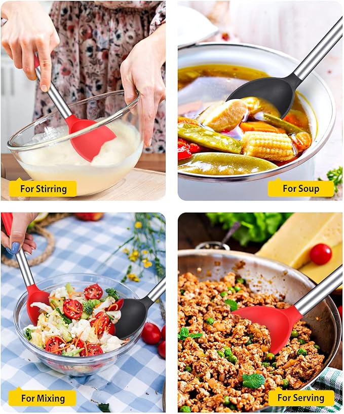 BUNDLEPRO Silicone Cooking Spoons for Non Stick Cookware, 2 Pack
