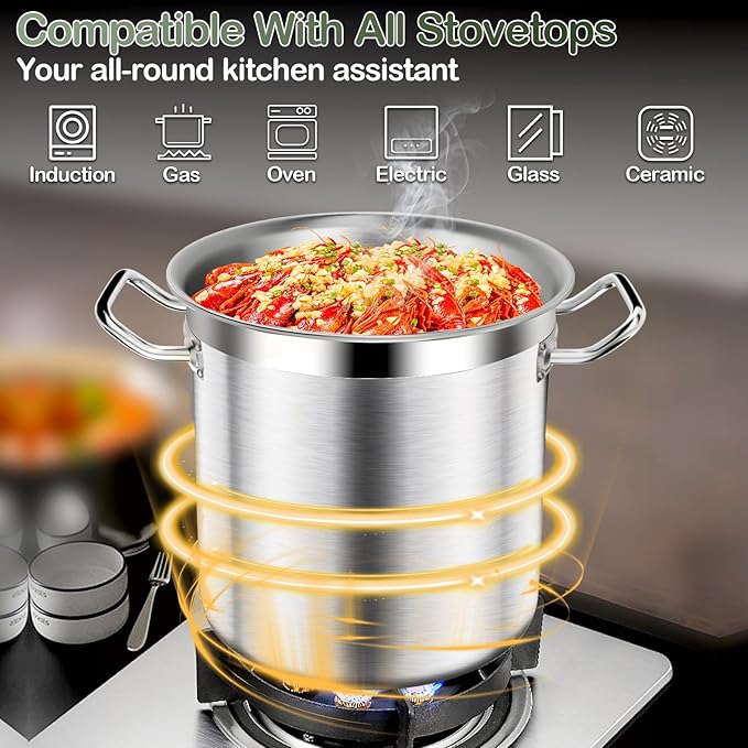 Stainless Steel Stock Pot-24QT Heavy Duty Induction Cooking Pot with Lid,Big Stockpot, Deep Cookware Commercial Grade Stock Pot & Stockpots for Boiling Cooking Soup Stew Canning Cooking Pots