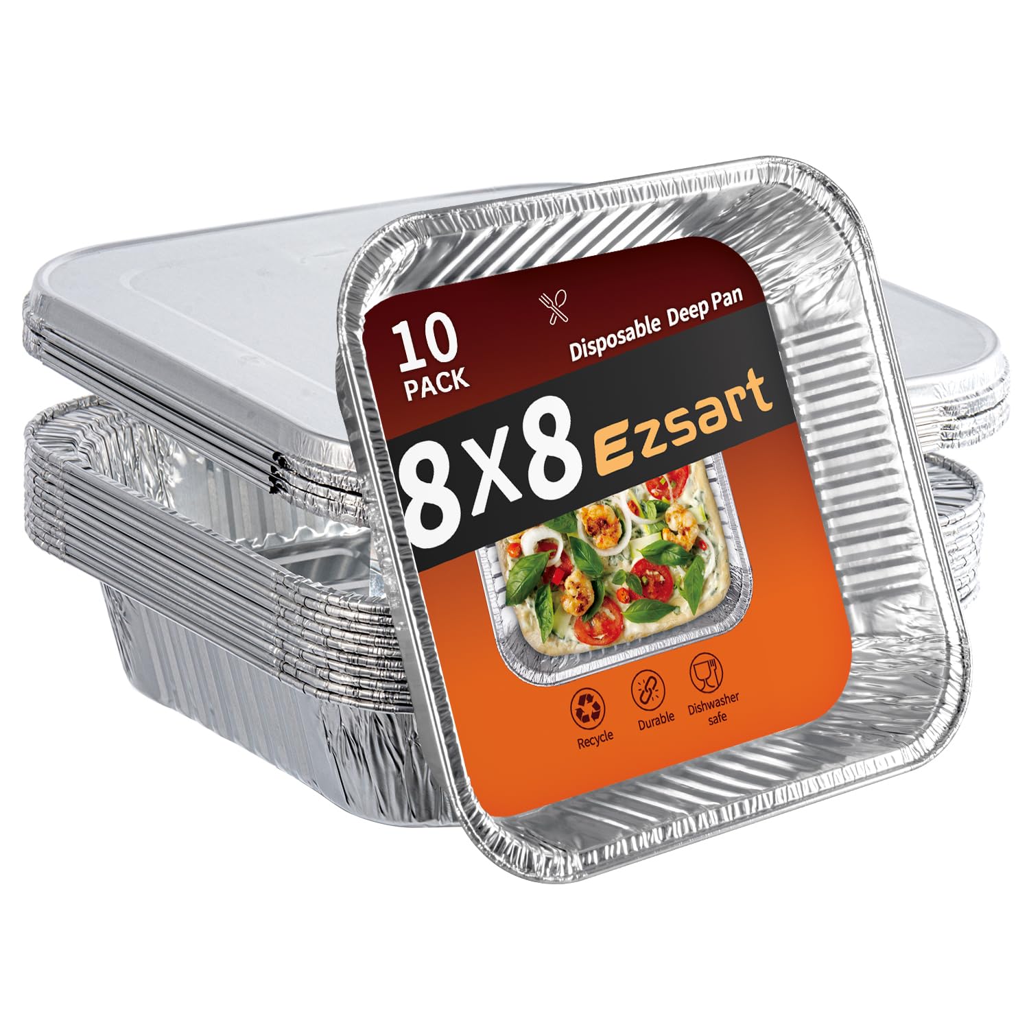 Ezsart 10 Pack 8x8 Aluminum Pans with Lids, 8x8 Foil Baking Pans with Lids