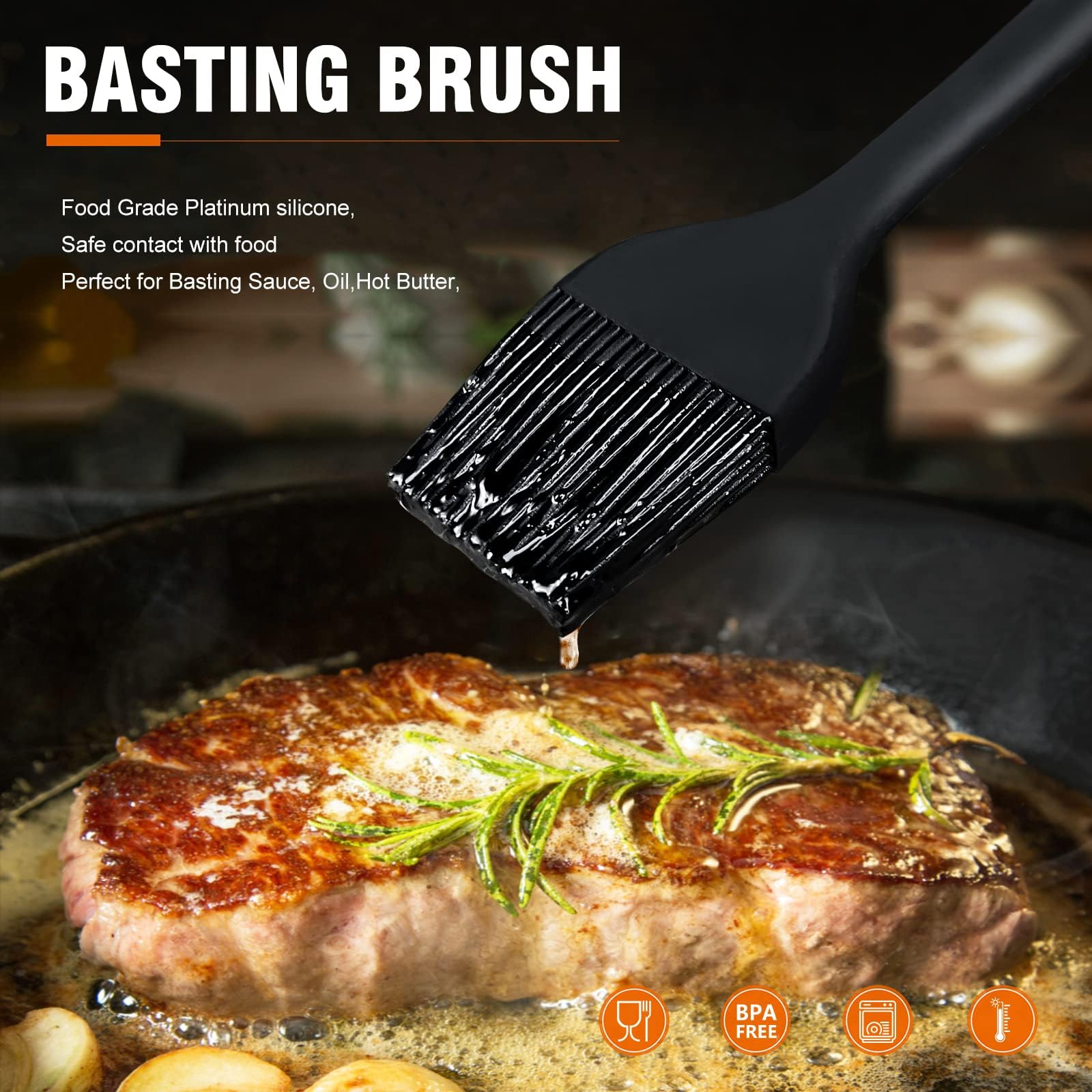 Walfos Silicone Pastry Brush, 600℉ Heat Resistasnt Basting Oil Butter Sauce Brush for Baking,BBQ Grill,Kitchen Cooking,BPA Free and Dishwasher Safe (5 Pcs)